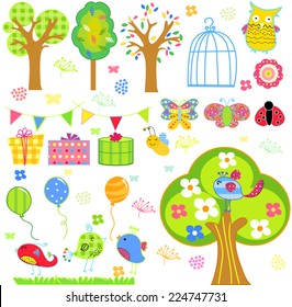 flower tree butterfly and birds