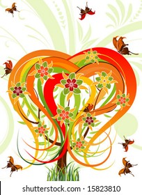 Flower tree with butterfly, element for design, vector illustration