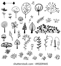 flower and tree doodle from free hand  drawing vector set
