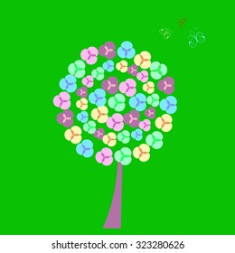 Flower tree. Flowers of different color. Vector illustration