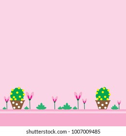 Flower tree grass pot On a pink background