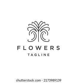 Flower tree line logo icon design template flat vector