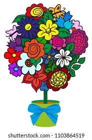Flower tree in a pot. Vector illustration.