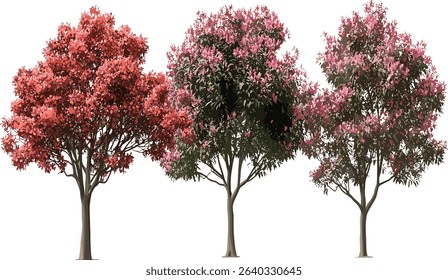 Flower trees ornamental, vector isolate, blooming nature, garden plants, vibrant green, spring season, decorative foliage, beautiful flora, leaf texture, nature design
