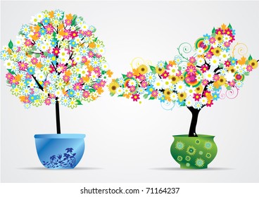 flower trees in pot vector illustration eps8