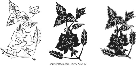 flower Trendy botanical elements. Hand drawn line leaves branches and blooming. Wedding elegant flowers for invitation save the date card