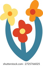 Trío de flores con pétalos redondeados en subgrupos curvos y Formas audaces. Símbolo de crecimiento, naturaleza, florecimiento primaveral y positividad. Ilustración vectorial de dibujos animados.