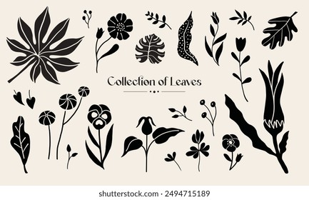 flower and tropical leaf illustration. Isolated vector artwork. 