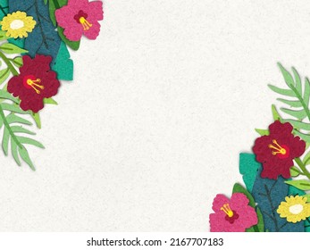 Flor y hoja tropical sobre fondo de textura de papel blanco como marco y espacio de copia. Diseño gráfico EPS10 Vector Illustration.