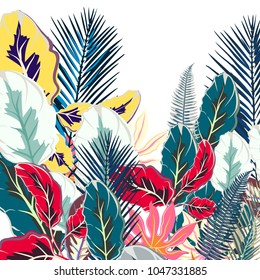 Flower tropical vector illustration with colorful palm plants