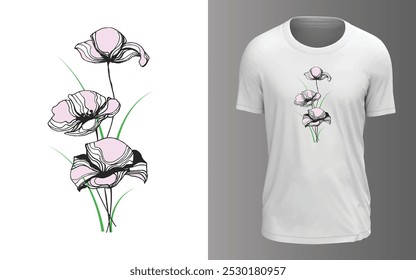 Flower T-Shirt Design Free download, Line Art T-Shirt Design