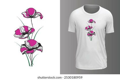 Flower T-Shirt Design Free download, Line Art T-Shirt Design