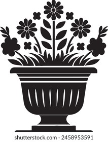 Flower Tub Black Color Silhouette