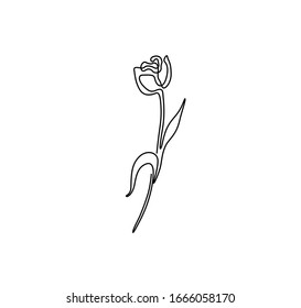 Dibujo continuo de tulipanes florales, tatuaje, impresión para diseño de ropas y logo, silueta decorativa de flores, línea única sobre fondo blanco, ilustración vectorial aislada.