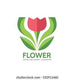 Flower tulip with green leaves - vector business logo template concept illustration. Abstract nature creative sign. Design element.
