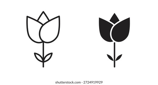 Icono de tulipán de flores plana y colección de trazo para ui ux trabajo.