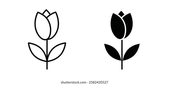 Flower tulip icons pack vectors in black flat and strokes