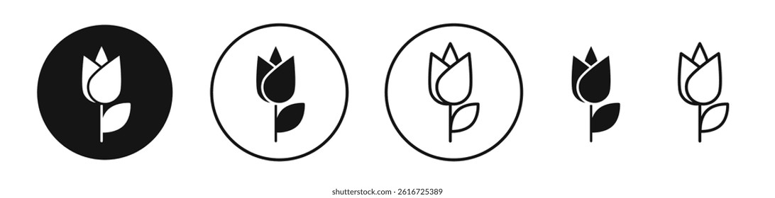 Flower tulip icons set in solid black and stroke line style