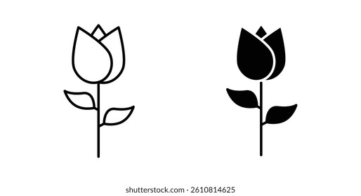 Flower tulip icons in solid black and outlined style