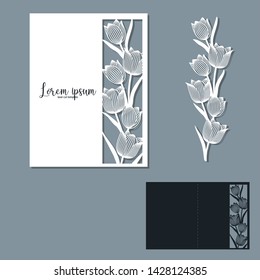 Flower tulip Laser cutting template for decoration, wedding cards, invitations, interior decorative elements.