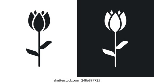 Flower tulip vector icon set in solid black and white color