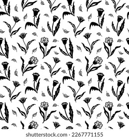 Blühende Tulpen Muster in abstraktem Stil. Vektorschmuck nahtlos Muster. Moderne Kunsthintergrund, Vektorgrafik. Botanischer Frühlingsdruck. 

