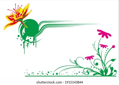 flower and twig illustration ornaments in bright colors, perfect for complementing the design of invitations, cards, invitations, frames etc.