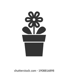 Una flor con dos hojas crece a partir de una olla. Ilustración vectorial en estilo plano. El concepto de jardinería. Logotipo, icono 