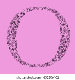 Flower type. Letter O. Hand drawn letter. Floral font.