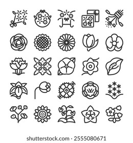 Flower types and gifts icon set