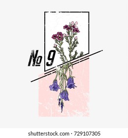 Flower. Typography graphic print, fashion drawing for t-shirts.Vector Illustration in modern style for clothes.