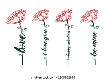 flower typography set for valentine's day 