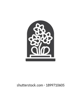 Blume unter Glaskuppel Vektorsymbol. volles Flachzeichen für mobiles Konzept und Webdesign. Blumen in einem Kolben-Symbol. Symbol, Logo-Abbildung. Vektorgrafik