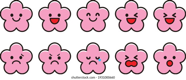 Flower various facial expressions icon material set