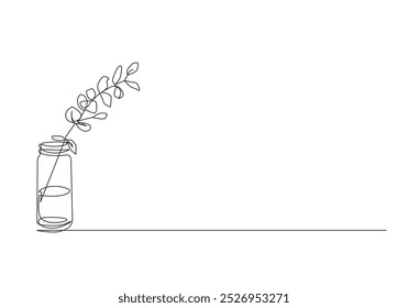 Flower in Vase Black Sketch Isolated on White Background. Floral Line Art Drawing for Modern Design. Cute Plant One Line Illustration. Minimalist Botanical Drawing. Vector EPS 10.	