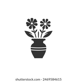 flower vase, black and white silhouette illustration