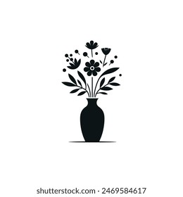 flower vase, black and white silhouette illustration