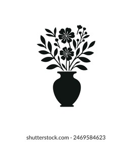 flower vase, black and white silhouette illustration