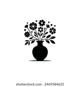 flower vase, black and white silhouette illustration