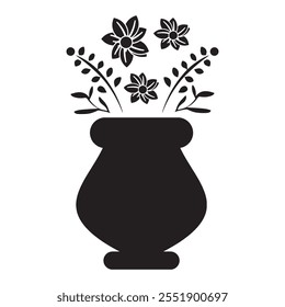 flower vase, black and white silhouette illustration.