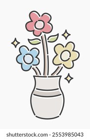 flower vase cartoon flat line art. Illustration of flower vase, perfect for needs related to floral, decor, bouquet, nature, plant, and more.