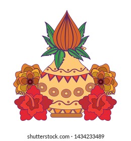 flower vase with close lotus and lotus flowers around icon cartoon vector illustration graphic design