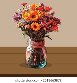 Flower vase with colorful flowers