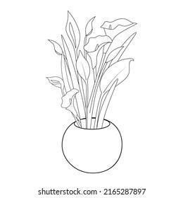 flower vase coloring book page illustration for printable educational element