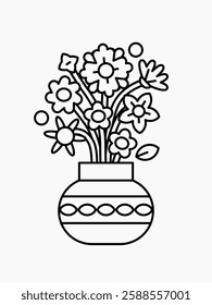 Flower in Vase Coloring Page Vector
