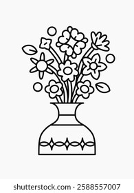 Flower in Vase Coloring Page Vector