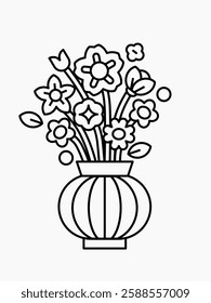 Flower in Vase Coloring Page Vector