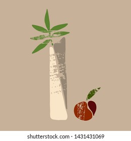 flower in a vase, contemporary trendy composition with plant, natural elements, organic simple logo, brushes vintage effect 