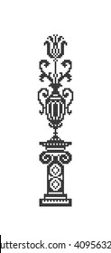 Flower. Vase. Cross stitch. Scheme of knitting and embroidery. Vector.