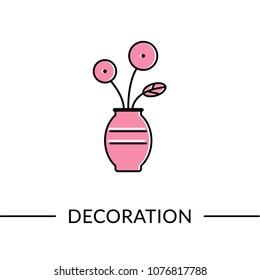 Flower in vase. Decoration furniture line icon for web and print